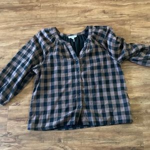 Beach lunch lounge plaid 3/4 sleeve top large